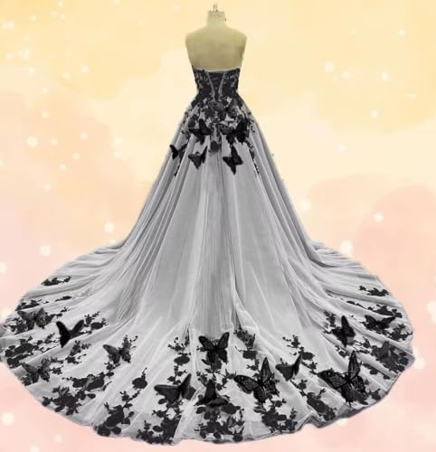 Mauuwy 3D Butterfly Gothic Wedding Dresses for Bride High Low Lace Bridal Gown Sweetheart Long Wedding Gowns for Women3