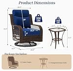 PIZZELLO Outdoor Swivel Rocker Charis 3 Pieces Wicker Swivel Patio Chair with Rattan Side Table, 5" Extra Thick Cushions and 25" Full Support Back, Patio Furniture Set for Outside Porch Deck