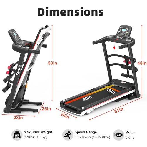 Image of Ksports Foldable 16.5 Inch Cardio Fitness Portable Treadmill with Bluetooth Connectivity, LCD Display, and Tracking Apps for Home Gym Equipment, Black