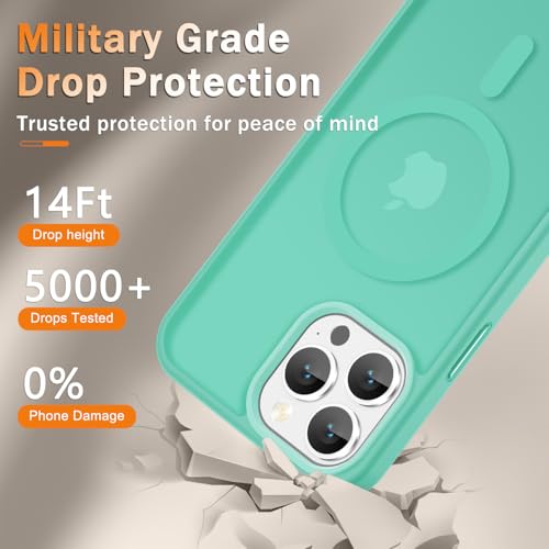 Image of YENAPOON for iPhone 13 Pro Max Case, Matte Magnetic Phone Cover [with 1 Screen Protector] [Support for MagSafe] [Shockproof Military Grade Protection] Translucent Frosted Back, Teal