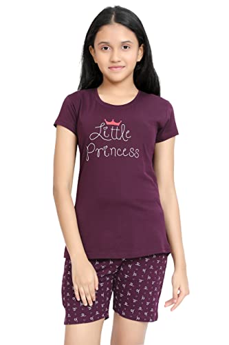 Image of Kids Night Suit for Girls - Cotton Set of Pyjama & T-Shirt Sleepwear - Lightweight & Comfortable Night Wear for Kids