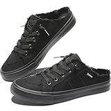 btaom Women Canvas Mules Memory Foam Clipper Fashion Sneakers Comfortable Slip-On Mule Backless Holiday Shoes（Black/Black，US10）