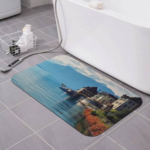 NONHAI Stein Badematten See Genf Schweiz Kieselgur Badematte Super Saugfähig Badezimmer Bodenmatte...