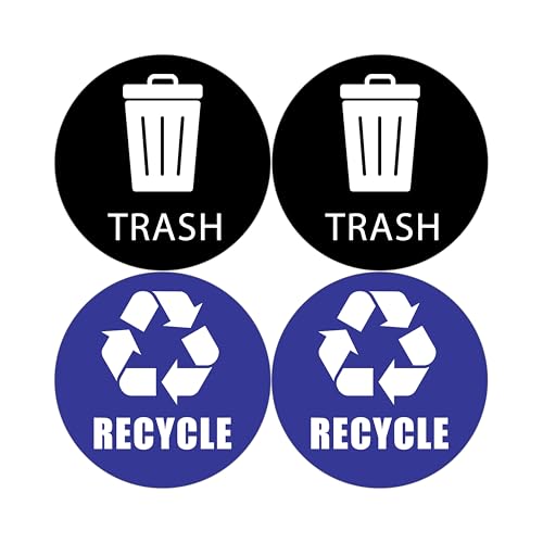 Trash and Recycle Bin Decals – Set of 4 Vinyl Stickers (2 Trash, 2 Recycle), 6-Inch Gloss Finish – Made in USA, Eco-Friendly Ink – Waste Sorting Labels for Bins, Containers, Offices