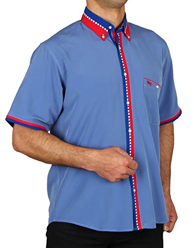 Chemise de créateur bleu colombe haut de gamme à manches courtes et finitions col boutonné bleu royal