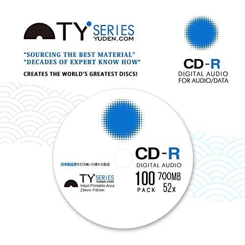Plexdisc Ty Series Blue Cd-R 52X 700Mb Music Digital Audio White Inkjet Hub Printable Recordable Media Disc - 50Pk Cake Box 669-214-Y-Bx, 50 Discs #TOP5