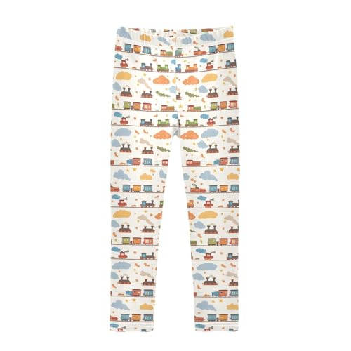Funny Steam Train Kids Girl's Cotton Leggings Soft Full Length Workout Pants Gym