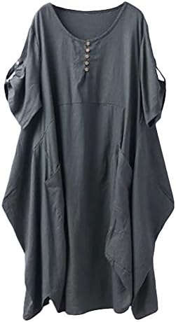 Minibee Women's Ruffle Oversize Casual Midi Dresses with Pockets Army Green L