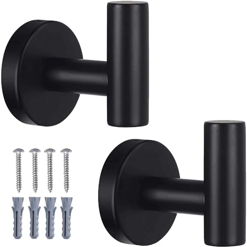 Homagic 2 Pack Bathroom Towel Hooks Wall Mount Hooks Matte Black Towel Racks Coat Hooks, Heavy Duty Robe Hook Holder for Kitchen Garage Home Hotel Office Cabinet