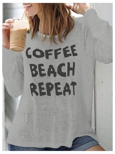 Image of Verdusa Women's Beach Cover Up Sweaters Letter Print Long Sleeve Crochet Crew Neck Knit Sweater Summer Tops