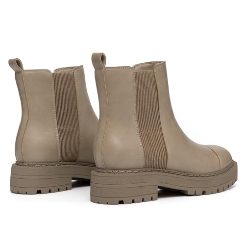 Athlefit Chelsea Ankle Boots for Women Platform Chunky Low Heel Boots Slip On Comfortable Elastic Lug Sole Booties Khaki Size 9 — view 6