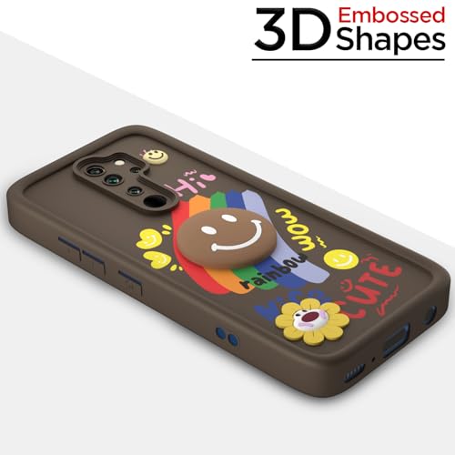 Image of Pikkme Back Cover for Redmi Note 8 Pro | Soft Silicone| Cute Rainbow Smile & 3D Cartoon Flower Design | Shockproof Raised Camera Protection Bumper Case (Brown)