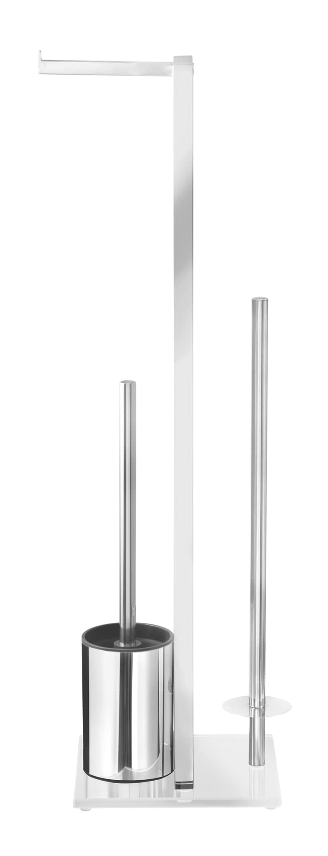 WENKO Stand WC-Garnitur Rivalta, mit integriertem Toilettenpapierhalter und WC-Bürstenhalter, Silber & Weiss glänzend, Maße: 18 x 19 x 69 cm, 71046800