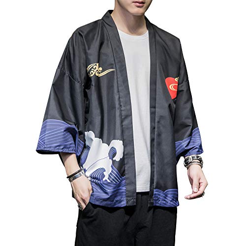 Image of PRIJOUHE Men's Japanese Kimono Cardigan Jackets Casual Long Sleeve Open Front Coat Lightweight Yukata Outwear