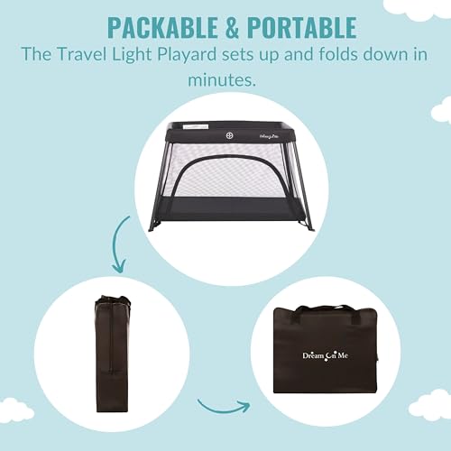 Dream On Me Travel Light Playard, Zipper Access Door, Travel Bag, Black | Lightweight Sturdy Frame, Breathable Mesh Sides, Soft Mattress Pad, Ideal for Indoor & Outdoor Use, Compact & Quick Fold - image 6