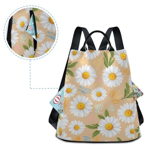 Sac à dos antivol imperméable blanc à fleurs pour femme