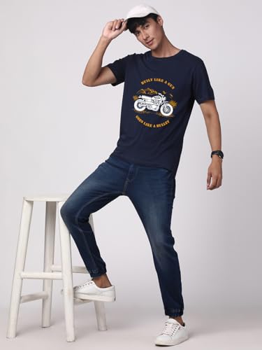 Image of ADRO Men's Royal Bike Design Printed 100% Cotton T-Shirt - Regular Fit, Printed T-Shirts for Men