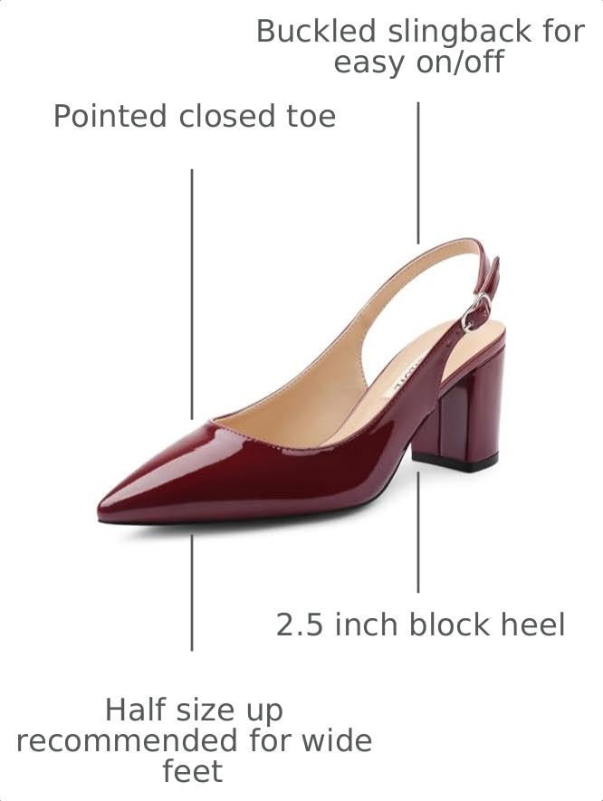 Image of JOY IN LOVE Women's Pointed Toe Chunky Block Heel Pumps | 2.5 inch Block Heels, Comfortable Dress Shoes, Ideal for Office Work, Formal Events, Party and Wedding
