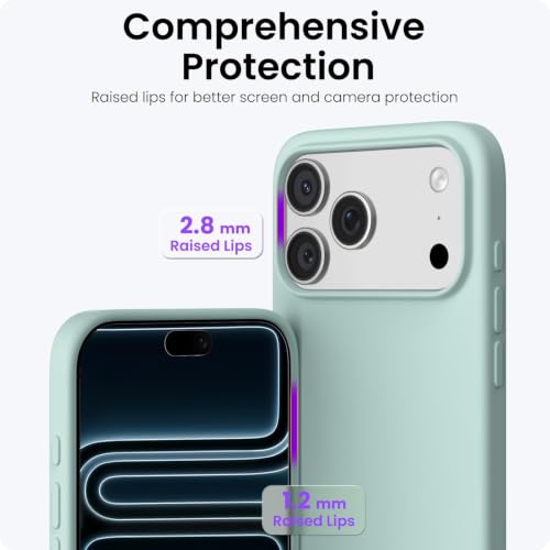 Image of ORNARTO Compatible with iPhone 17 Pro Max Case 6.9 inch, Slim Liquid Silicone 3 Layers Soft Gel Rubber Shockproof Protective Cover with Anti-Scratch Microfiber Lining-Mint Green