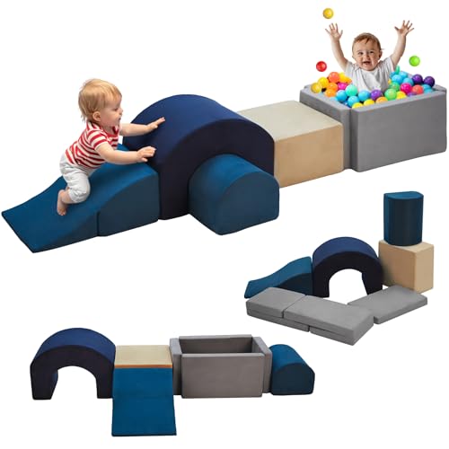 Image of Kinevoli 7 Pieces Climbing Toys and Blocks - Indoor Soft Foam Climber PlaySet for Toddlers, Kids, and Babies Ages 1-3 - Perfect for Crawling and Ball Pit Play