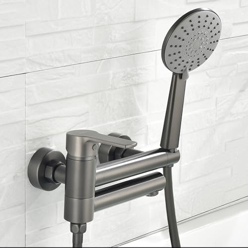 Mitigeur de baignoire douche mural laiton gris avec pommeau de douche et levier unique