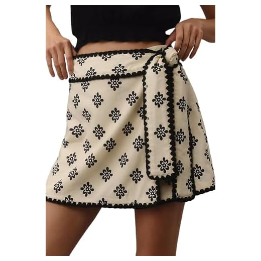 Breoklla Mini Wrap Skort for Women Flowy Bodycon Print Shirt Short Elastic Waist Fall Casual Beige Skort(Beige,S)