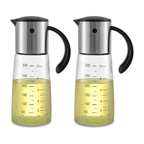 vevouk Olive Oil Dispenser Glass Bottle - Auto Flip Condiment Container With Automatic Cap and Stopper - Leakproof Vinegar Glass Cruet 300ml Set Cover