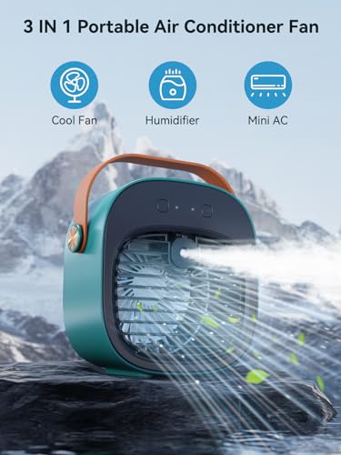 Tragbare Klimaanlage, 5200 mAh, wiederaufladbar, Mini- Klimaanlage mit 3 Geschwindigkeitsstufen, 5- 10 Stunden Laufzeit, leiser Schreibtisch- Kühlventilator, persönlicher Luftkühler für Zuhause-2
