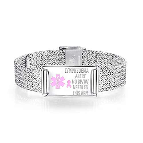 Mnmoom Medical Id Bracelet For Women Adjustable Stainless Steel Mesh Lymphedema Alert Bracelets #TOP10