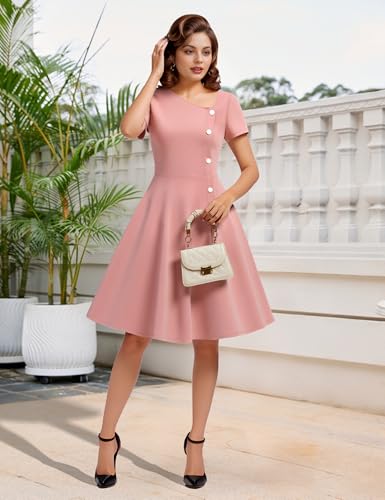 Image of Aupuls Vintage Cocktail Dress with Pockets 1950s Dresses for Women Elegant for Church Tea Party