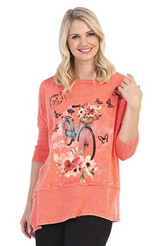 Jess & Jane Mineral Washed Cotton Dolman Sleeve Cotton Tunic - M41 (1X, Watermelon)