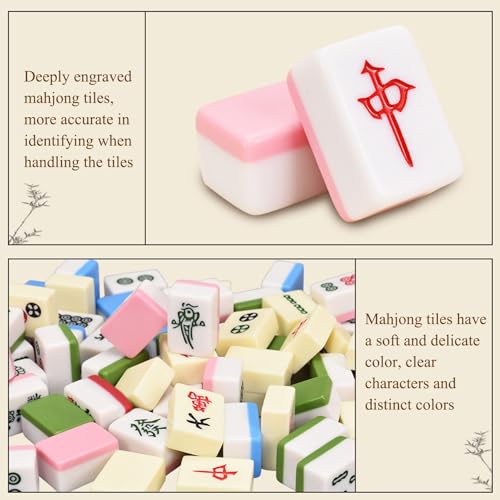 Mahjong Miniatura con 144 Fichas, Mesa Plegable y Dados miniatura 5