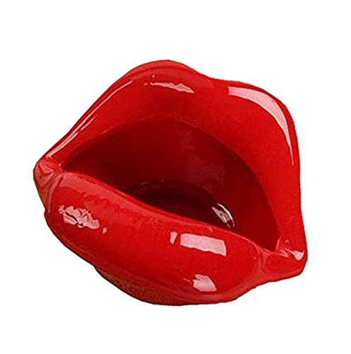 Wang-Data Creative Ceramic Cigarette Ashtrays with Lips Style Fashion Home Decorations (Light Red)