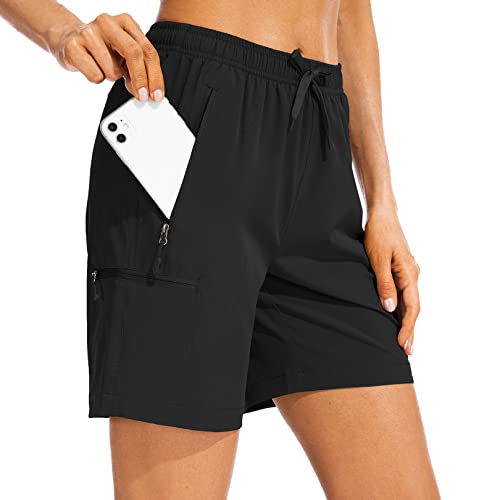 Women's Shorts Cargo Hiking Summer Shorts For Women Quick Dry Lightweight Outdoor Golf With Zipper Pockets #2106-Black-L #TOP1