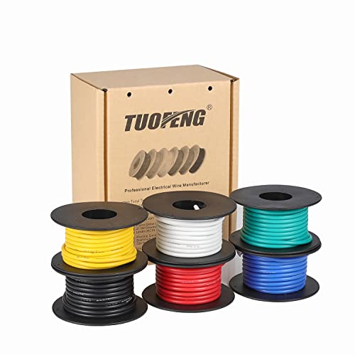 TUOFENG Cable de silicona flexible 16 AWG, 1,25 mm², alambre de cobre estañado, cable de silicona aislado, 6 colores diferentes de 4,6 m cada uno. 600 V alambre trenzado, cableado automotriz