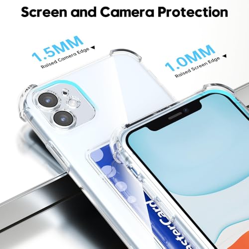 Image of Premium Shockproof Transparent TPU Back Case Cover with Built-in Slim Card Holder Wallet for Apple iPhone 11 - Clear