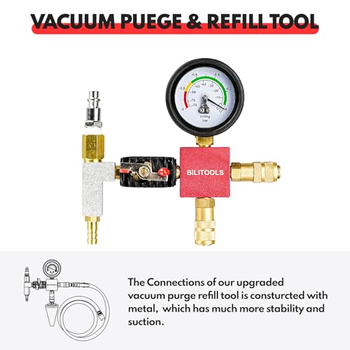 Image of BILITOOLS 28-Piece Coolant Pressure Tester, Coolant Vacuum Refill Kit | Metal Valve for Airtight Seal, No Leaks. Color-Coded Adapters for Quick, Easy Cap Selection. Air-Free Refill, Simple to Use