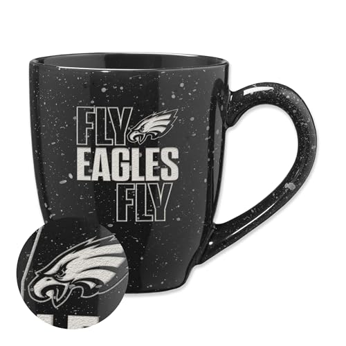 Rico Industries NFL Football Philadelphia Eagles Fly Eagles Fly 16 oz Team Color Laser Engraved Speckled Ceramic Coffee Mug