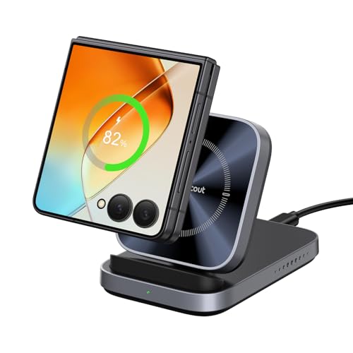 SwanScout Wireless Charger for Samsung Galaxy Z Flip 7 FE/7/6/5/4/3, for Motorola Razr 60 Ultra/50, Foldable Fast Wireless Charging Stand for Z Flip Series, SwanScout 508F (No Adapter)