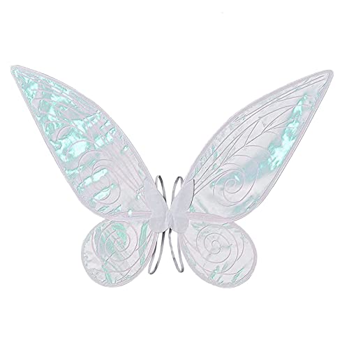 Girls White Fairy Wings Dress Up Sparkling Sheer Wings Butterfly Fairy Halloween Costume Angel Wings for Kids Girls Women(White)