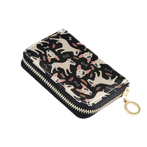 Bull Terrier Cartoon Dog Credit Card Holder Case Wallet RFID Leather Zipper Small ID Card Case for Women