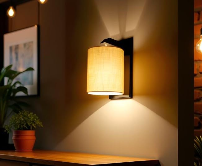 LIGHTANGLE Wooden Surface with Fabric Mounted Wall Lamps (Beige)