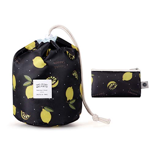 Enterlife Cosmetic Bag - Drawstring Makeup Bag Toiletry Travel Organizer Barrel Shaped Storage Bag for Women & Girls