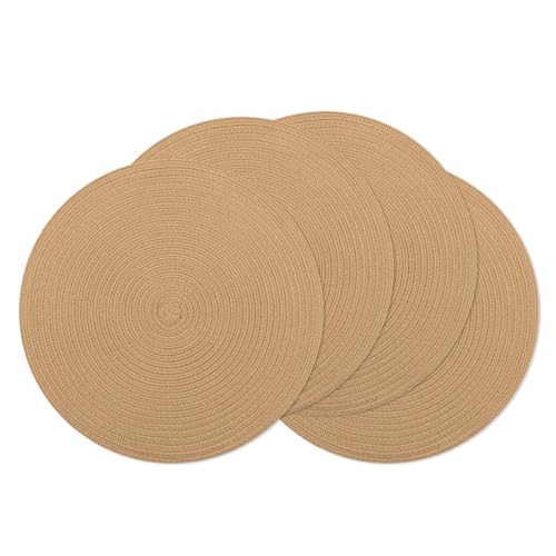Image of SHACOS 15 inch Round Braided Placemats Set of 4 Cotton Polyester Place Mats Washable Kitchen Dining Table Mats for Dinner Party Table Decor (Camel, 4)