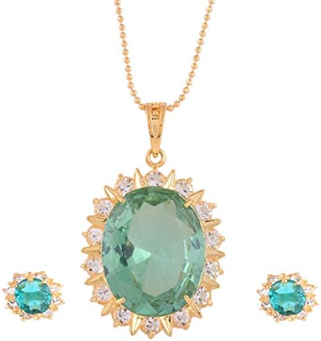 Ganapathy Gems 1 Gram Gold Plated Pandent Earing Set With Bluish Green And White Cz Stones Without Chain