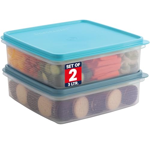 Image of Signoraware BPA Free Plastic Square Big Container (3 Ltr x 2 | Set of 2 | Blue)