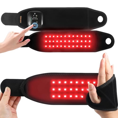 Keneo Red Light Therapy Wristband for Hand & Wrist 660nm & 850nm Near Infrared Light Device 3 Heat & Vibration Massage Settings 2000mAh Wireless 36 LEDs for Comfort & Recovery (Black)