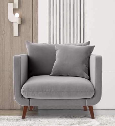 Image of Rejol Velvet 1-Seater Sofa Luxurious Comfort for Living Rooms and Offices (Grey, Armchair)