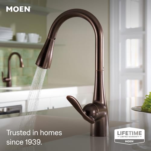 Image of Moen Arbor Oil Rubbed Bronze One-Handle Kitchen Faucet with Pull Down Sprayer Featuring Power Clean, 7594ORB