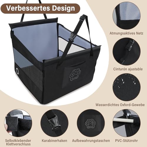 Hundetransportbox für Auto, Autositz für Hunde mit atmungsaktivem Netzfenster, verstellbarer Sicherheitsgurt, wasserdicht, für kleine Hunde (49 x 49 x 38 cm) - Schwarz